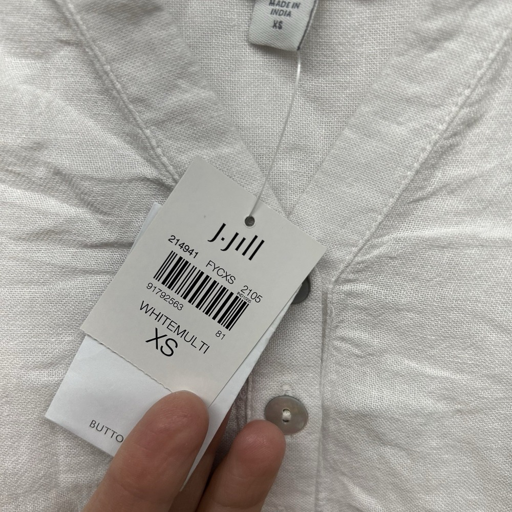 J. Jill Linen Women's White Blue Stripe XS Linen Blend Button Up Top (A4) - Picture 3 of 5